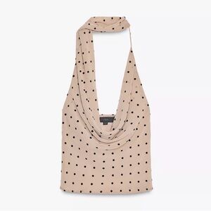 ZARA POLKA DOT HALTER SCARF TOP BEIGE / TAUPE BROWN